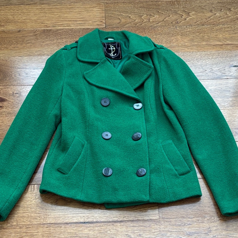 H&M Kelly Green Double-Breasted Pea Coat